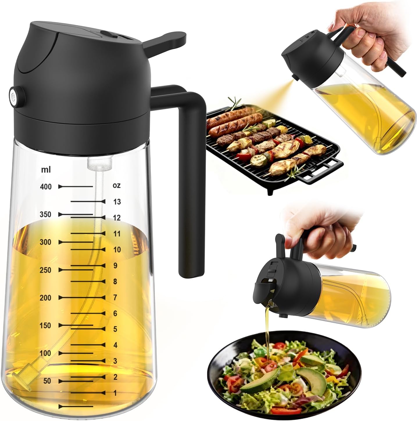 TrendPlain 16oz/470ml Glass Olive Oil Sprayer for Cooking – 2 in 1