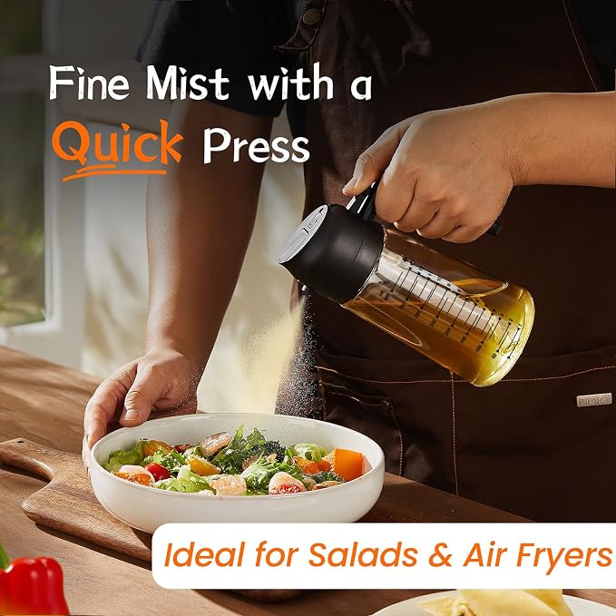 TrendPlain 16oz/470ml Glass Olive Oil Sprayer for Cooking – 2 in 1