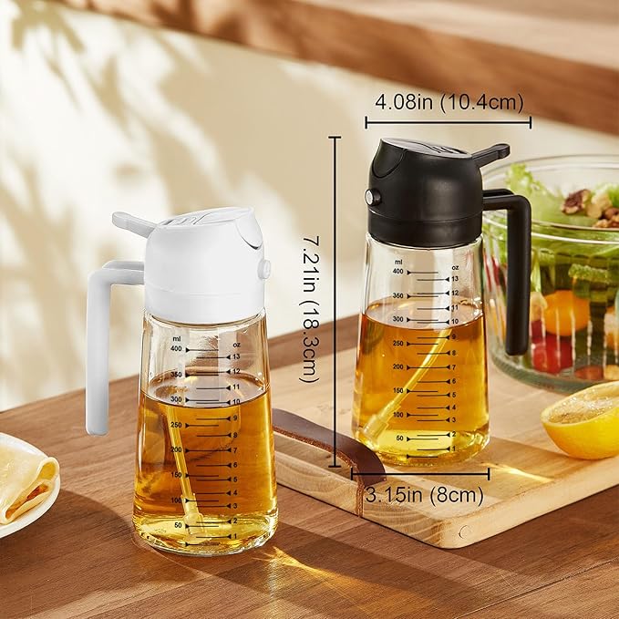 TrendPlain 16oz/470ml Glass Olive Oil Sprayer for Cooking – 2 in 1